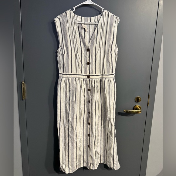 NWT LOFT Navy and White Striped Linen Dress Womens Size 8 - Picture 4 of 10